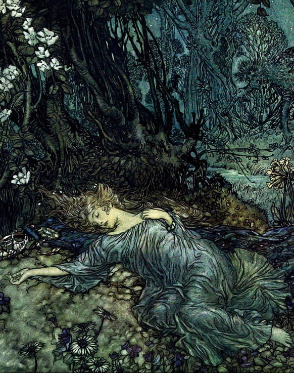 Victorian illustration, sleeping woman